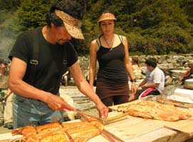 Beach cooked salmon with traditional BBQ